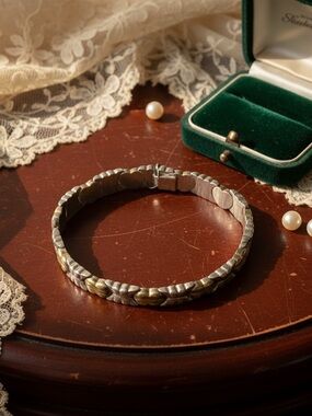 Two-Tone Silver and Gold Link Bracelet - Women's Jewelry stamped sterling